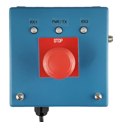 497-5100-CHx-DC, Air-Eagle XLT Plus, 900MHz, 4500 Ft. Range, Dozer Stop Switch Transmitter, Single Latching E-Stop Button, Fail-Safe Linking to Receiver, 9-36VDC Powered